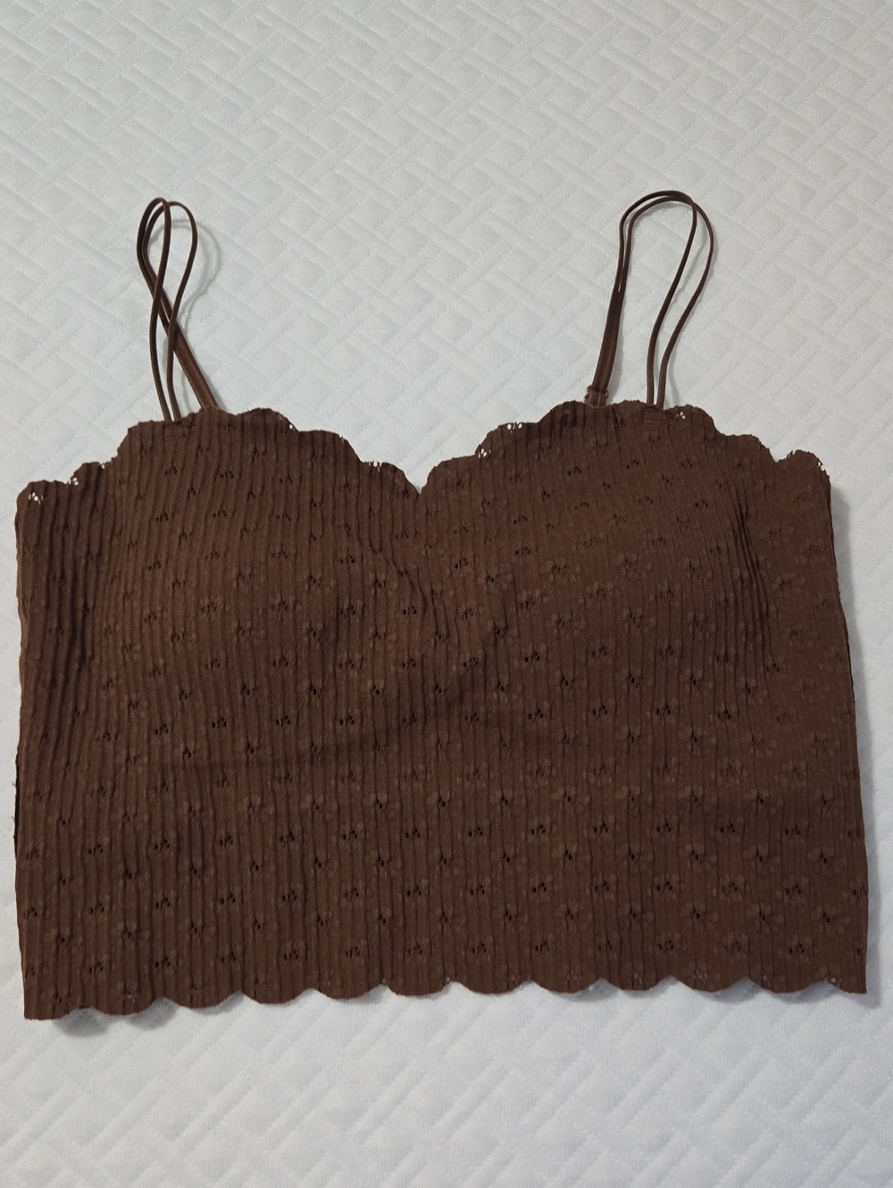 Zenana Outfitters Chocolate Scalloped Ribbed Crop Cami NWOT SIZE M